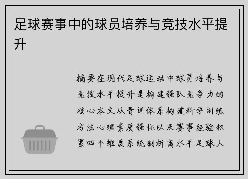 足球赛事中的球员培养与竞技水平提升