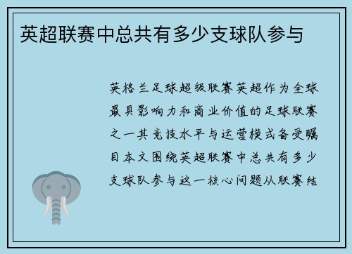 英超联赛中总共有多少支球队参与